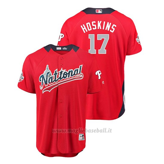 Maglia Baseball Uomo All Star Game Philadelphia Phillies Rhys Hoskins 2018 1ªRun Derby National League Rosso
